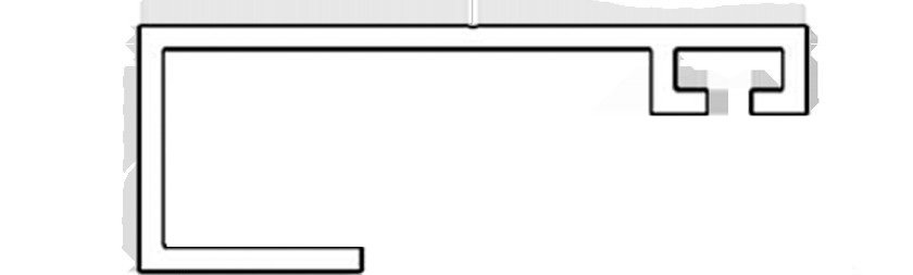 Querschnitt Randprofil für VSG-Glas mit Unterlegeband